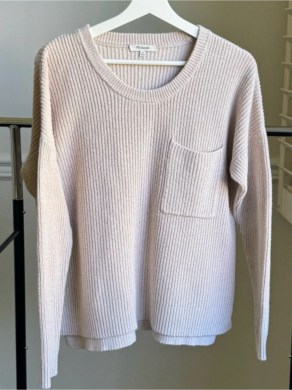 Madewell Women’s Ribbed Thompson Pocket Sweater Tan Medium Cotton Pre-owned